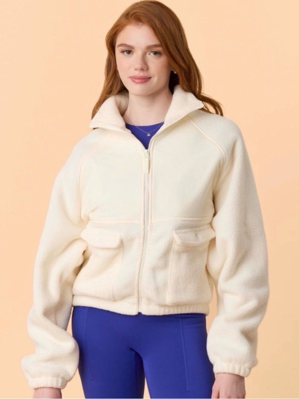 Blogilates Women's Bonfire Fleece Jacket Cream Size 1X NWT